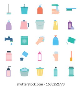 flat style icon set design, Cleaning service items wash home hygiene equipment domestic interior housework and housekeeping theme Vector illustration