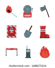 diseño de conjunto de iconos de estilo plano, rescate de emergencia contra incendios departamento de salvamento 911 ayuda a la seguridad y el tema de ayuda Ilustración vectorial