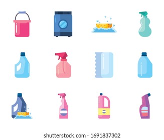 flat style icon set design, Cleaning service wash home hygiene equipment domestic interior housework and housekeeping theme Vector illustration