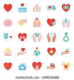 flat style icon set design of Humanity help cooperation together unity support covid 19 2019 community and union theme Vector illustration