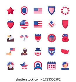 Flat style icon set design, Independence day united states america nation us country and national theme Vector illustration