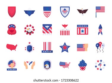 Flat style icon set design, Independence day united states america nation us country and national theme Vector illustration