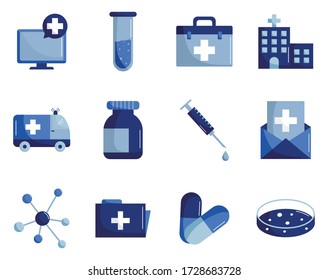 flat style icon set design of Medical science health and emergency theme Vector illustration
