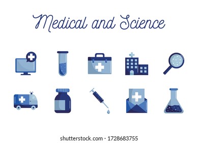 flat style icon set design of Medical science health and emergency theme Vector illustration