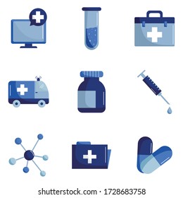 flat style icon set design of Medical science health and emergency theme Vector illustration