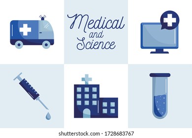 flat style icon set design of Medical science health and emergency theme Vector illustration