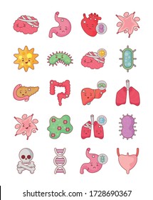 Flat style icon set design of human organs virus and medical care theme Vector illustration