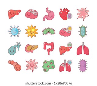Flat style icon set design of human organs virus and medical care theme Vector illustration