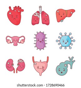 Flat style icon set design of human organs virus and medical care theme Vector illustration