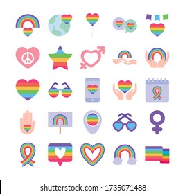 Flat Style Icon Set Design, Pride Day Lgtbi Sexual Orientation And Identity Theme Vector Illustration