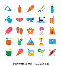 flat style icon set design, Summer vacation tropical relaxation outdoor nature tourism relax lifestyle and paradise theme Vector illustration
