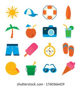 flat style icon set design, Summer vacation tropical relaxation outdoor nature tourism relax lifestyle and paradise theme Vector illustration