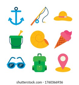 flat style icon set design, Summer vacation tropical relaxation outdoor nature tourism relax lifestyle and paradise theme Vector illustration