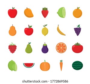 flat style icon set design, Fruits healthy organic food sweet and nature theme Vector illustration