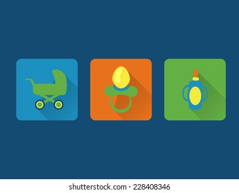 Flat style icon set. For Kids fashion.