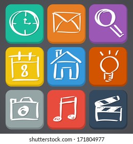 Flat style icon set with sketch pictogram