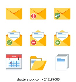 Flat style icon set for web and mobile application. Basic icons mail, document, folder, calendar