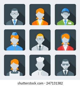 Flat style icon set for web and mobile application. Business people and professions