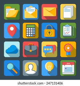 Flat style icon set for web and mobile application. Basic icons mail, calculator, folder, calendar, message