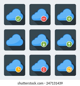 Flat style icon set for web and mobile application. Cloud computing and storage