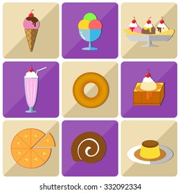 Flat style icon sets of the dessert