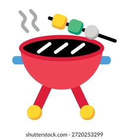 Um ícone de estilo plano mostrando churrasco