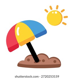 Un icono de estilo plano que muestra un paraguas de playa