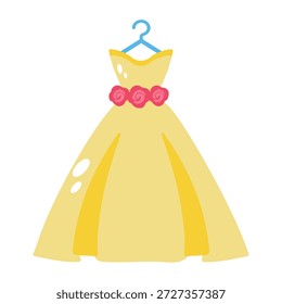 Um ícone de estilo plano mostrando um vestido de noiva