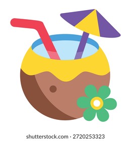 Icono de estilo plano que muestra agua de coco