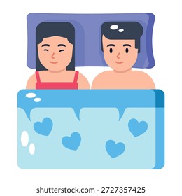 A flat style icon showing a couple sleep