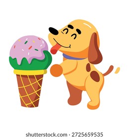 Un icono de estilo plano que muestra un cono de comer perro  