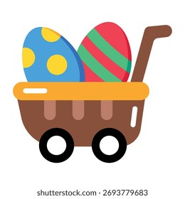 Un icono de estilo plano que muestra el Carrito de los huevos