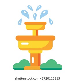 Icono de estilo plano que muestra una fuente de jardín