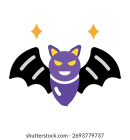A flat style icon showing a halloween bat