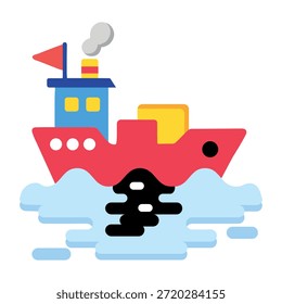 A flat style icon showing ocean pollution