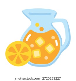 Un icono de estilo plano que muestra el jugo de naranja