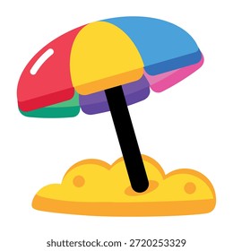 Un icono de estilo plano que muestra una sombrilla