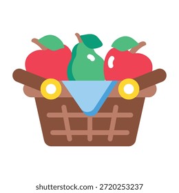 Icono de estilo plano que muestra una cesta de picnic