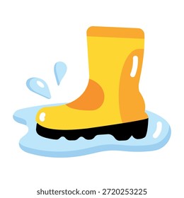 Un icono de estilo plano que muestra los zapatos de lluvia