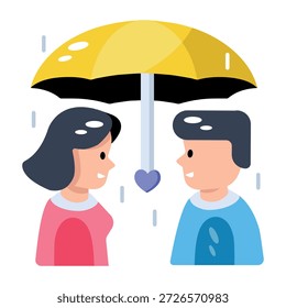 Um ícone de estilo plano mostrando o romance de chuva 