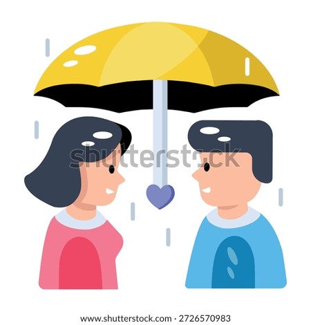 A flat style icon showing raining romance 