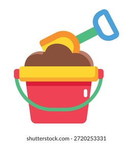 Icono de estilo plano que muestra un cubo de arena