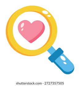 Un icono de estilo plano que muestra el amor de búsqueda