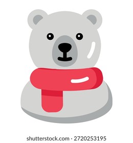 Un icono de estilo plano que muestra un oso de nieve