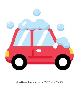 Un icono de estilo plano que muestra un coche nevado