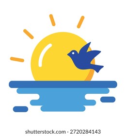 A flat style icon showing sunset view