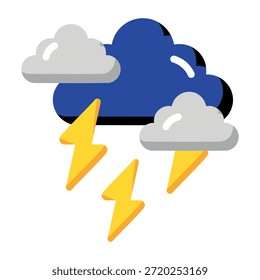 Un icono de estilo plano que muestra una tormenta eléctrica