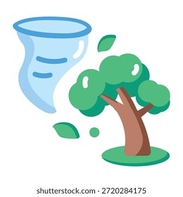 Un icono de estilo plano que muestra el desastre del tornado