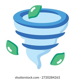 Un icono de estilo plano que muestra un tornado
