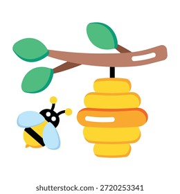 Un icono de estilo plano que muestra una colmena de árbol